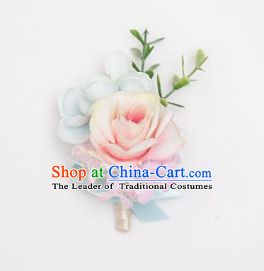 Top Grade Classical Wedding Silk Flowers,Groom Emulational Corsage Groomsman Pink Blue Brooch Flowers for Men