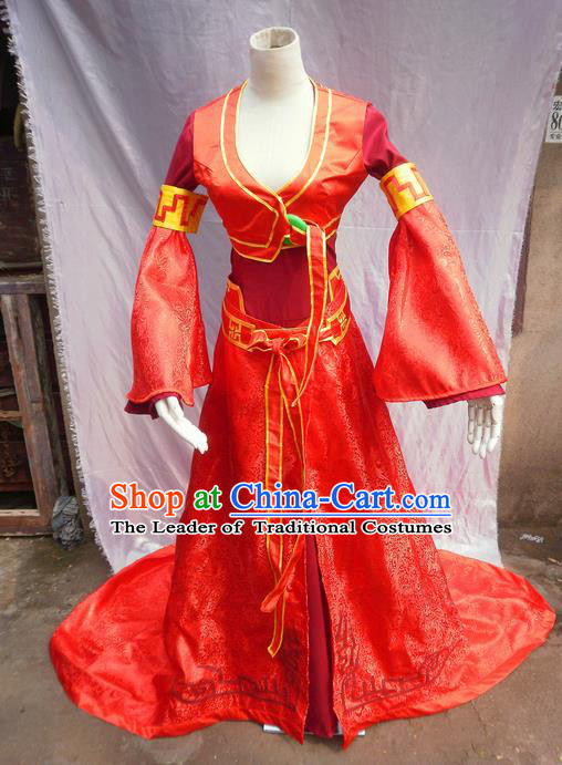 Traditional Ancient Chinese Classical Cartoon Character Uniform Cosplay Game Role Han Dynasty Swordmen Red Costume Complete Set for Women