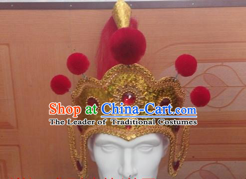 Traditional Ancient Chinese Classical Peking Opera Props, Tang Dynasty General Coronet Soldier Helmet Hat for Men