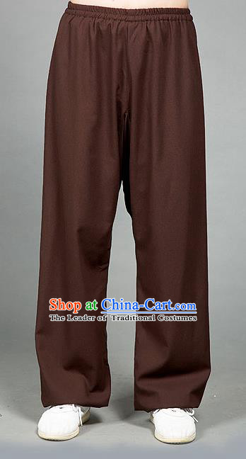 Traditional Chinese Top Linen Kung Fu Costume Martial Arts Kung Fu Training Brown Pants, Tang Suit Gongfu Shaolin Wushu Plus Fours, Tai Chi Taiji Teacher Trousers for Women for Men