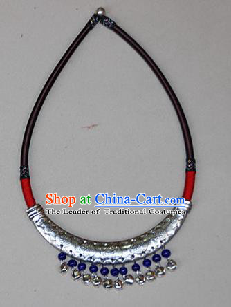 Traditional Chinese Miao Ethnic Minority Necklace, Hmong Handmade Silver Longevity Lock, Miao Ethnic Jewelry Accessories Collarbone Chain Necklace for Women