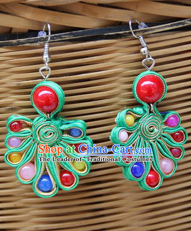 Traditional Chinese Miao Ethnic Minority Palace Jewelry Accessories Satin Earrings, Hmong Handmade Earrings for Women