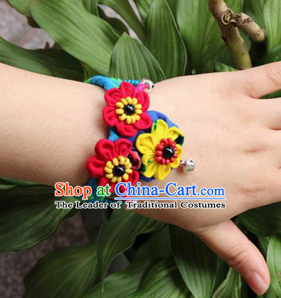 Traditional Chinese Miao Ethnic Minority Palace Jewelry Accessories Wristbands Bracelet, Hmong Handmade Bells Bracelet for Women