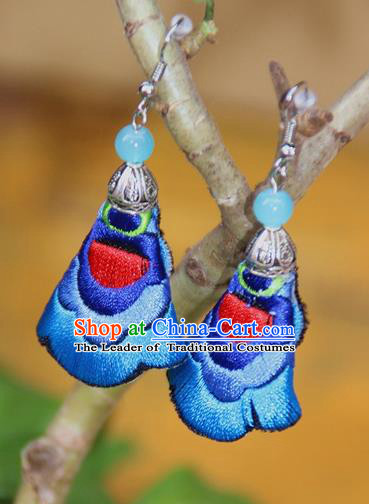 Traditional Chinese Miao Ethnic Minority Palace Jewelry Accessories Embroidery Earrings, Hmong Handmade Earrings for Women