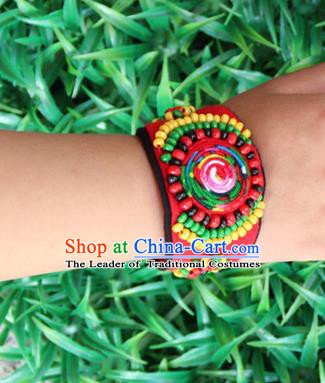 Traditional Chinese Miao Ethnic Minority Palace Jewelry Accessories Wristbands Bracelet, Hmong Handmade Bracelet Bells Chain Bracelet for Women