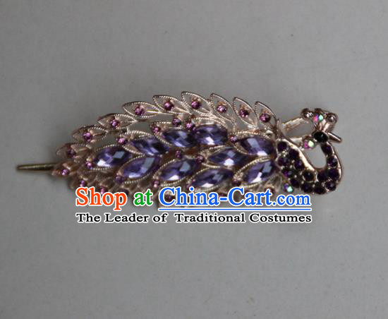 Traditional Chinese Miao Ethnic Minority Palace Hair Jewelry Accessories, Hmong Handmade Peacock Hairpins, Miao Ethnic Jewelry Accessories Hair Claw for Women