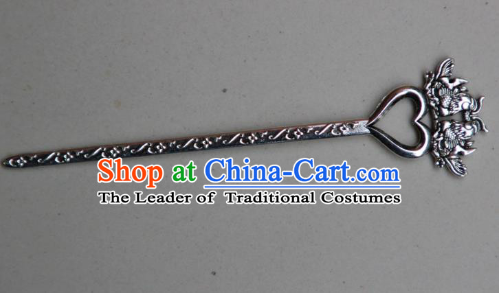 Traditional Chinese Ancient Miao Ethnic Minority Palace Hair Jewelry Accessories, Hmong Handmade Silver Mandarin Duck Hairpins, Miao Ethnic Jewelry Accessories Hair Claw for Women