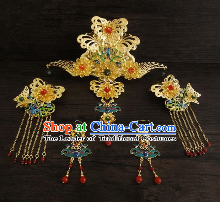 Traditional Handmade Chinese Ancient Classical Hair Accessories Barrettes Hairpin, Blueing Hair Sticks Hair Jewellery, Hair Fascinators Hairpins Complete Set for Women