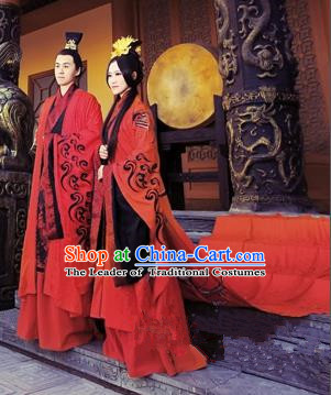 Traditional Ancient Chinese Imperial Emperess and Emperor Costume Complete Set, Chinese Han Dynasty Wedding Dress, Cosplay Chinese Imperial Embroidered Tailing Clothing for Women for Men