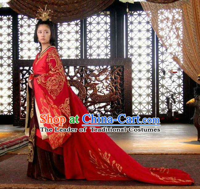 Traditional Ancient Chinese Imperial Emperess Costume Complete Set, Chinese Han Dynasty Wedding Dress, Cosplay Chinese Imperial Tailing Clothing for Women