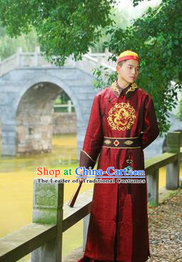 Traditional Ancient Chinese Qing Dynasty Imperial Prince Robes, Manchu Imperial Emperor Dragon Costumes for Men