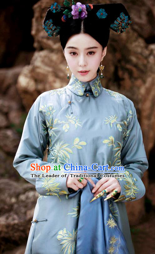 Traditional Ancient Chinese Imperial Emperess Costume, Chinese Qing Dynasty Manchu Palace Lady Dress, Cosplay Chinese Manchu Minority Princess Embroidered Clothing for Women