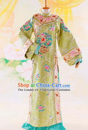 Traditional Ancient Chinese Imperial Consort Costume, Chinese Qing Dynasty Manchu Lady Dress, Cosplay Chinese Mandchous Imperial Concubine Green Embroidered Clothing for Women