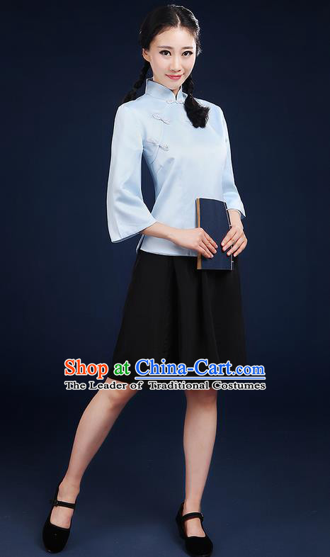 Traditional Chinese Style Modern Dancing Compere Costume, Women Opening Chorus Singing Group Classic Dance May 4th Movement Students Uniforms, Modern Dance Classic Dance Blue Blouse and Skirt for Women