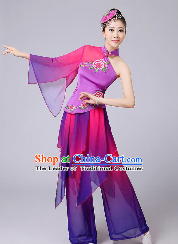 Traditional Chinese Yangge Fan Dancing Costume, Folk Dance Yangko Single Sleeve Peony Blouse and Pants Uniforms, Classic Dance Elegant Dress Drum Dance Clothing for Women
