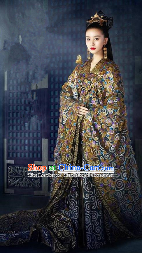 Traditional Ancient Chinese Imperial Empress Costume, Elegant Hanfu Western Wei Dynasty Clothing, Chinese Northern Dynasties Imperial Queen Embroidered Tailing Clothing for Women