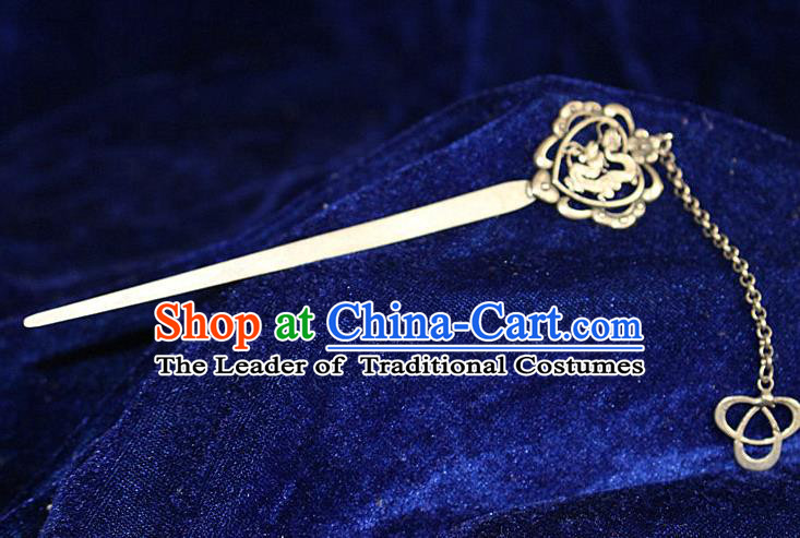 Traditional Chinese Miao Nationality Crafts Jewelry Accessory Hair Accessories, Hmong Handmade Miao Silver Palace Dragon Tassel Hair Sticks Hair Claw, Miao Ethnic Minority Hair Fascinators Hairpins for Women