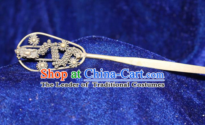 Traditional Chinese Miao Nationality Crafts Jewelry Accessory Hair Accessories, Hmong Handmade Miao Silver Dragon Palace Lady Hair Sticks Hair Claw, Miao Ethnic Minority Hair Fascinators Hairpins for Women