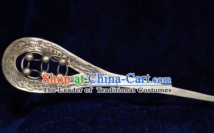 Traditional Chinese Miao Nationality Crafts Jewelry Accessory Classical Hair Accessories, Hmong Handmade Miao Silver Palace Lady Hair Sticks Hair Claw, Miao Ethnic Minority Hair Fascinators Hairpins for Women