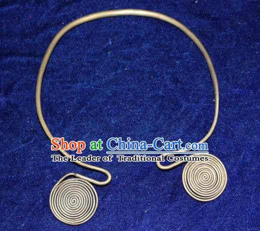 Traditional Chinese Miao Nationality Crafts Jewelry Accessory, Hmong Handmade Miao Silver Collar, Miao Ethnic Minority Palace Silver Necklace for Women