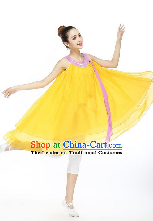 Traditional Modern Dancing Compere Costume, Female Opening Classic Chorus Singing Group Dance Yellow Blouse and Pants Dancewear, Modern Dance Dress Classic Ballet Dance Elegant Clothing for Women