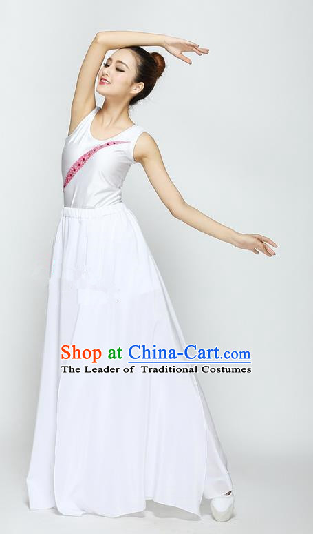 Traditional Modern Dancing Compere Costume, Female Opening Classic Chorus Singing Group Dance White Dancewear, Modern Dance Dress Classic Latin Dance Elegant Clothing for Women