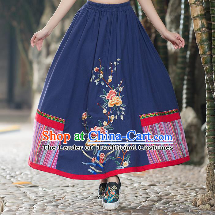 Traditional Ancient Chinese Tangsuit Skirt Costume, Elegant Hanfu Dress, China National Tang Suit Embroidered Blue Bust Skirt for Women