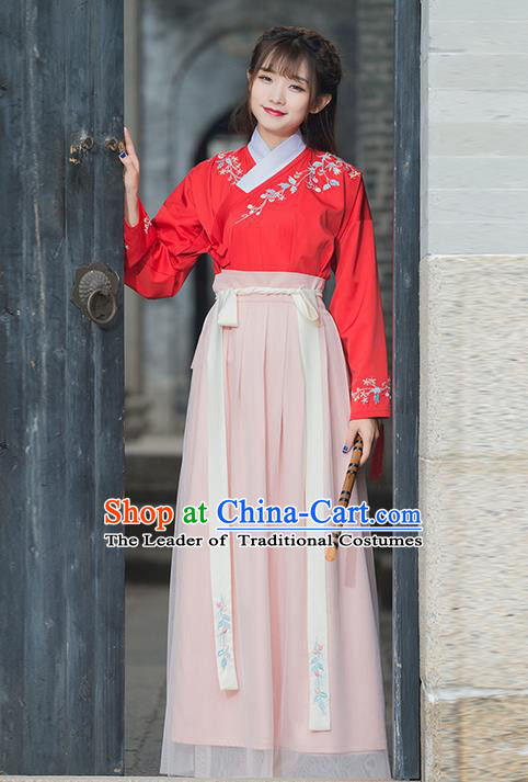 Traditional Ancient Chinese Ancient Costume, Elegant Hanfu Clothing Embroidered Dress, China Ming Dynasty Blouse and Skirt Complete Set for Women