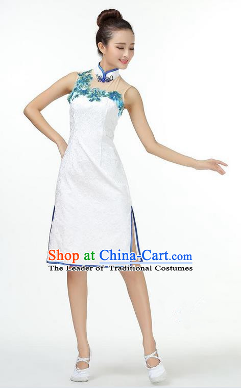 Traditional Modern Dancing Costume, Chinese Style Opening Classic Chorus Singing Group Dance Cheongsam Dress, Modern Dance Classic Ballet Dance Latin Dance Dress for Women