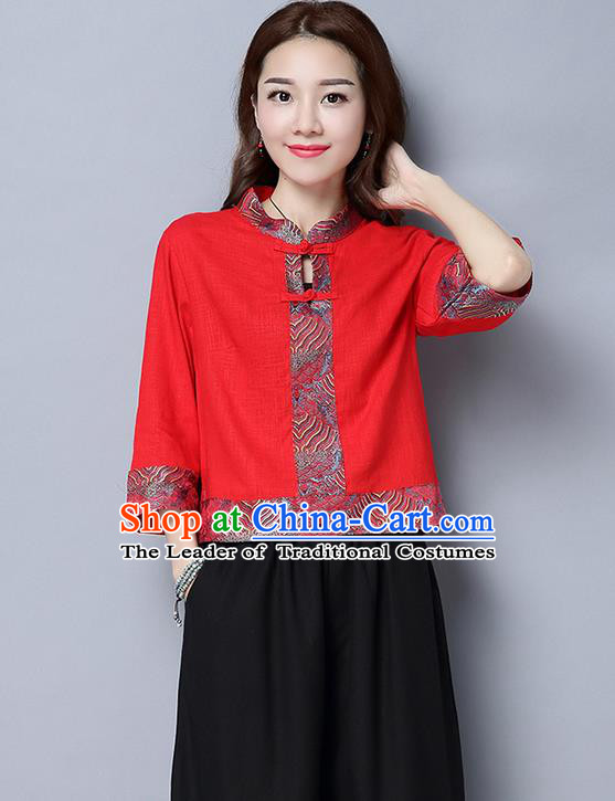 Traditional Ancient Chinese National Costume, Elegant Hanfu Plated Buttons Shirt, China Tang Suit Embroidered Blouse Cheongsam Upper Outer Garment Red Shirts Clothing for Women