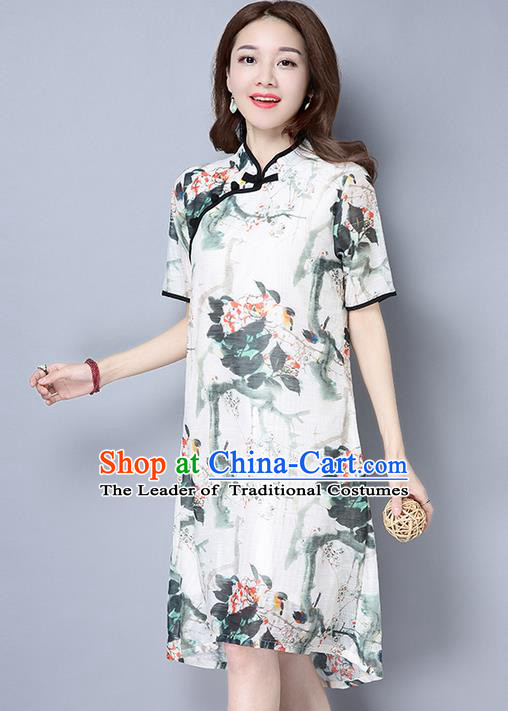 Traditional Ancient Chinese National Costume, Elegant Hanfu Ink Painting Dress, China National Minority Tang Suit Cheongsam Upper Outer Garment Dress Clothing for Women