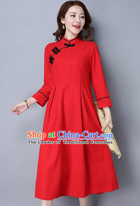 Traditional Ancient Chinese National Costume, Elegant Hanfu Plated Buttons Qipao Dress, China Tang Suit Cheongsam Upper Outer Garment Red Elegant Dress Clothing for Women