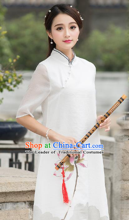 Traditional Ancient Chinese Young Women Cheongsam Dress Republic of China Tangsuit Stand Collar Blouse Dress Tang Suit Clothing for Women