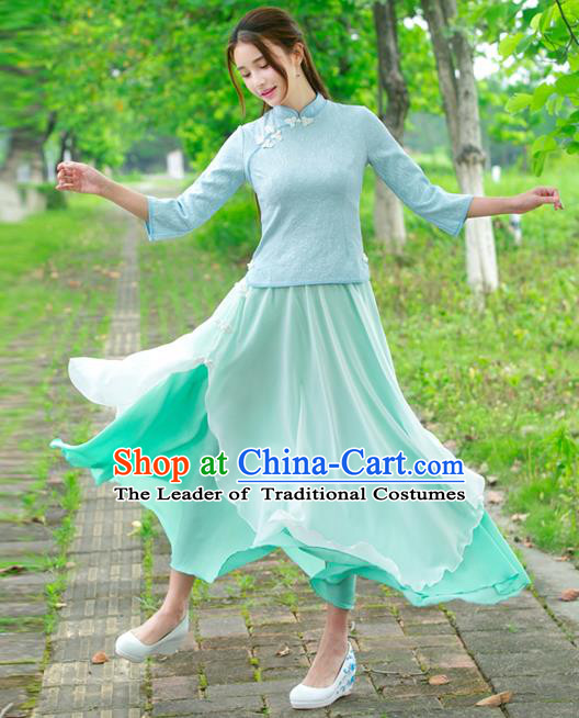 Traditional Ancient Chinese Young Women Cheongsam Dress Republic of China Tangsuit Stand Collar Blouse Dress Tang Suit Clothing for Women