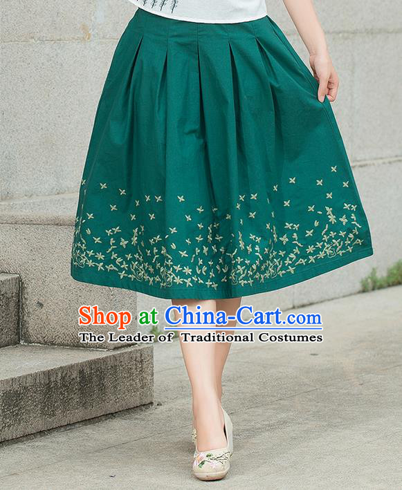 Traditional Chinese National Costume Pleated Skirt, Elegant Hanfu Embroidered Green Dress, China Tang Suit Bust Skirt for Women