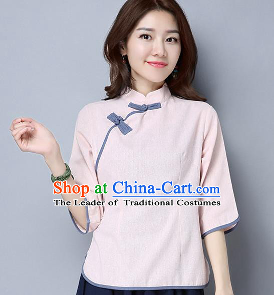 Traditional Ancient Chinese National Costume, Elegant Hanfu Slant Opening Pink Shirt, China Tang Suit Mandarin Collar Blouse Cheongsam Qipao Shirts Clothing for Women