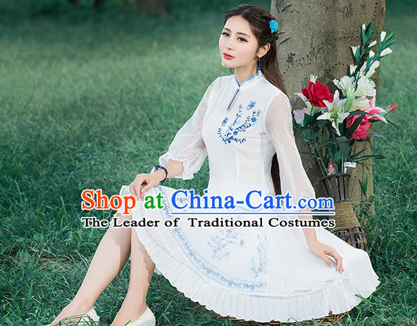 Traditional Ancient Chinese Young Women Cheongsam Dress Republic of China Tangsuit Stand Collar Blouse Dress Tang Suit Clothing for Women