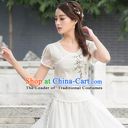 Traditional Ancient Chinese National Costume, Elegant Hanfu Embroidered Shirt, China Ming Dynasty Tang Suit Blouse Cheongsam Qipao Shirts Clothing for Women