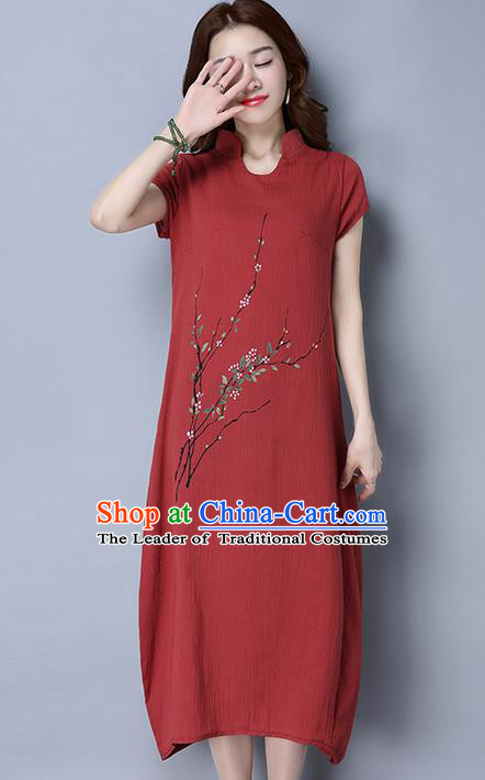 Traditional Ancient Chinese National Costume, Elegant Hanfu Print Plum Blossom Dress, China Style Tang Suit Cheongsam Upper Outer Garment Elegant Dress Clothing for Women