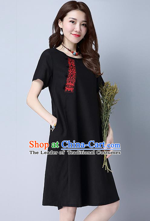 Traditional Ancient Chinese National Costume, Elegant Hanfu Embroidery Black Dress, China Tang Suit Chirpaur Republic of China Upper Outer Garment Elegant Dress Clothing for Women