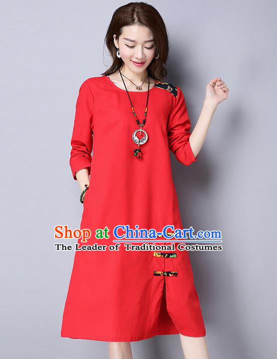 Traditional Ancient Chinese National Costume, Elegant Hanfu Mandarin Qipao Linen Red Dress, China Tang Suit Chirpaur Upper Outer Garment Elegant Dress Clothing for Women