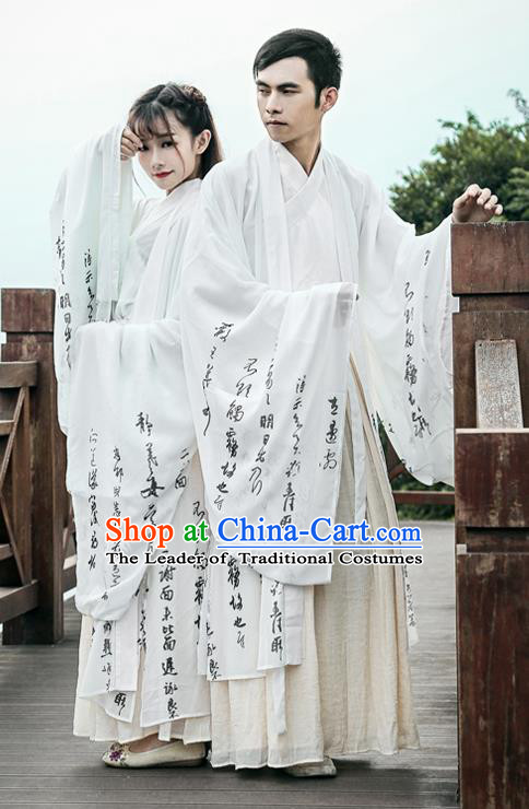 Traditional Ancient Chinese Costume, Elegant Hanfu Clothing Ink Painting Shawl Blouse and Dress, China Han Dynasty Couple Cardigan Blouse and Skirt Complete Set for Women for Men
