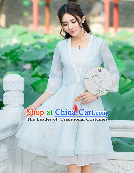 Traditional Ancient Chinese Young Women Cheongsam Dress Republic of China Tangsuit Stand Collar Blouse Dress Tang Suit Clothing for Women