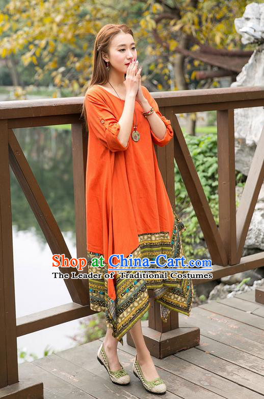 Traditional Ancient Chinese National Costume, Elegant Hanfu Big Swing Orange Dress, China Tang Suit National Minority Chirpaur Elegant Dress Clothing for Women