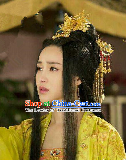 Traditional Handmade Chinese Ancient Classical Hair Accessories Complete Set, Han Dynasty Imperial Consort Phoenix Coronet, Xiuhe Suit Hanfu Palace Princess Hair Sticks Hair Jewellery, Hair Fascinators Hairpins for Women