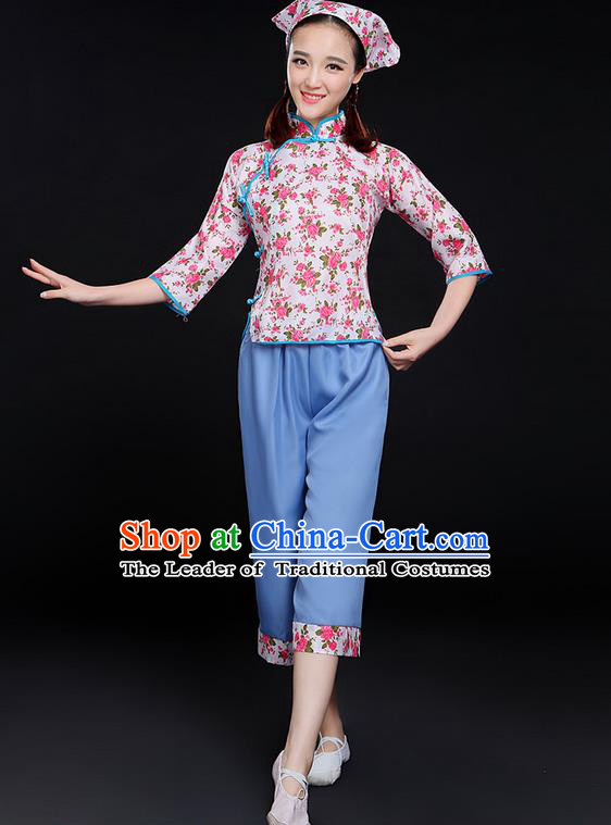 Traditional Chinese Yangge Fan Dancing Costume