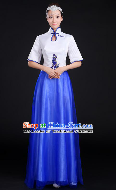 Traditional Chinese Modern Dancing Compere Costume, Women Opening Classic Chorus Singing Group Dance Uniforms, Modern Dance Classic Dance Cheongsam Dress for Women