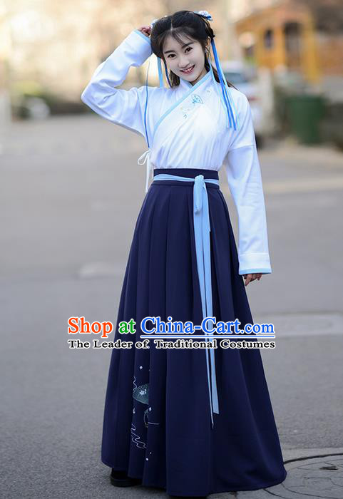 Traditional Ancient Chinese Palace Lady Costume Embroidered Blouse and Slip Skirt Complete Set , Elegant Hanfu Suits Clothing Chinese Han Dynasty Imperial Princess Dress Clothing for Women
