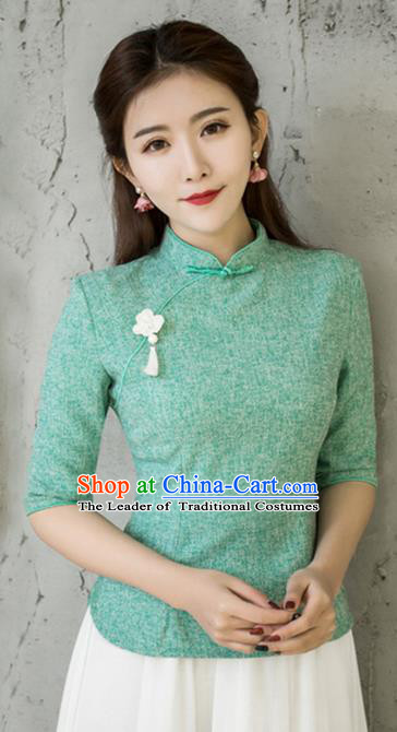 Traditional Chinese National Costume, Elegant Hanfu Embroidery Slant Opening Green Blouses, China Tang Suit Republic of China Plated Buttons Chirpaur Blouse Cheong-sam Upper Outer Garment Qipao Shirts Clothing for Women