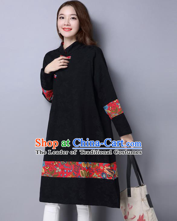 Traditional Ancient Chinese National Costume, Elegant Hanfu Mandarin Qipao Linen Black Dress, China Tang Suit Chirpaur Republic of China Cheongsam Upper Outer Garment Elegant Dress Clothing for Women